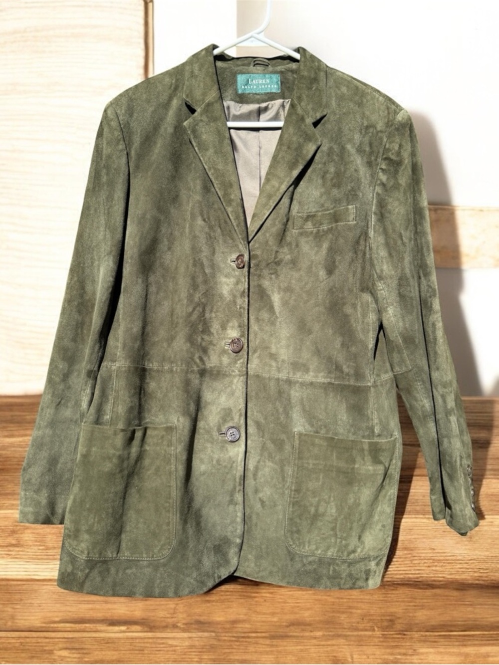 Lauren Ralph Lauren 3 Button Jacket in Olive Green Suede